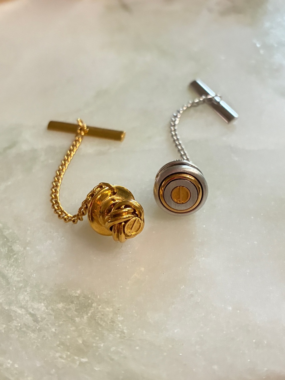 Lot of 2 Dunhill Tie Tacks With Chains